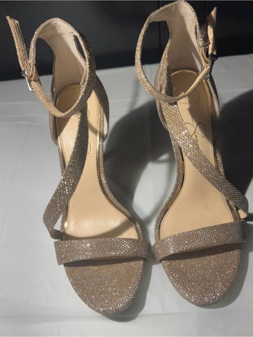 Jessica Simpson Rayli2 Sparkling Gold Strappy High Heel Sandals